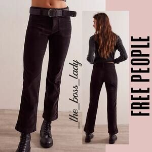 Free People corduroy pants velvet pants flare high rise cropped cotton 6 black